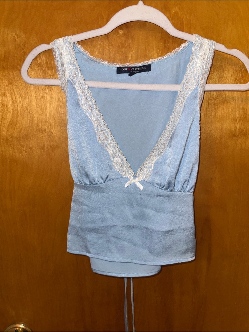One Clothing Light Blue Lace Trim V-Neck Camisole Tank